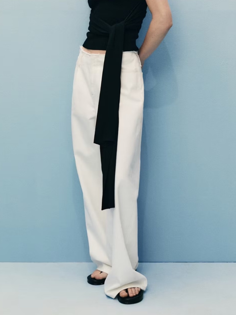 Mango | Wide leg denim trousers with frayed waist